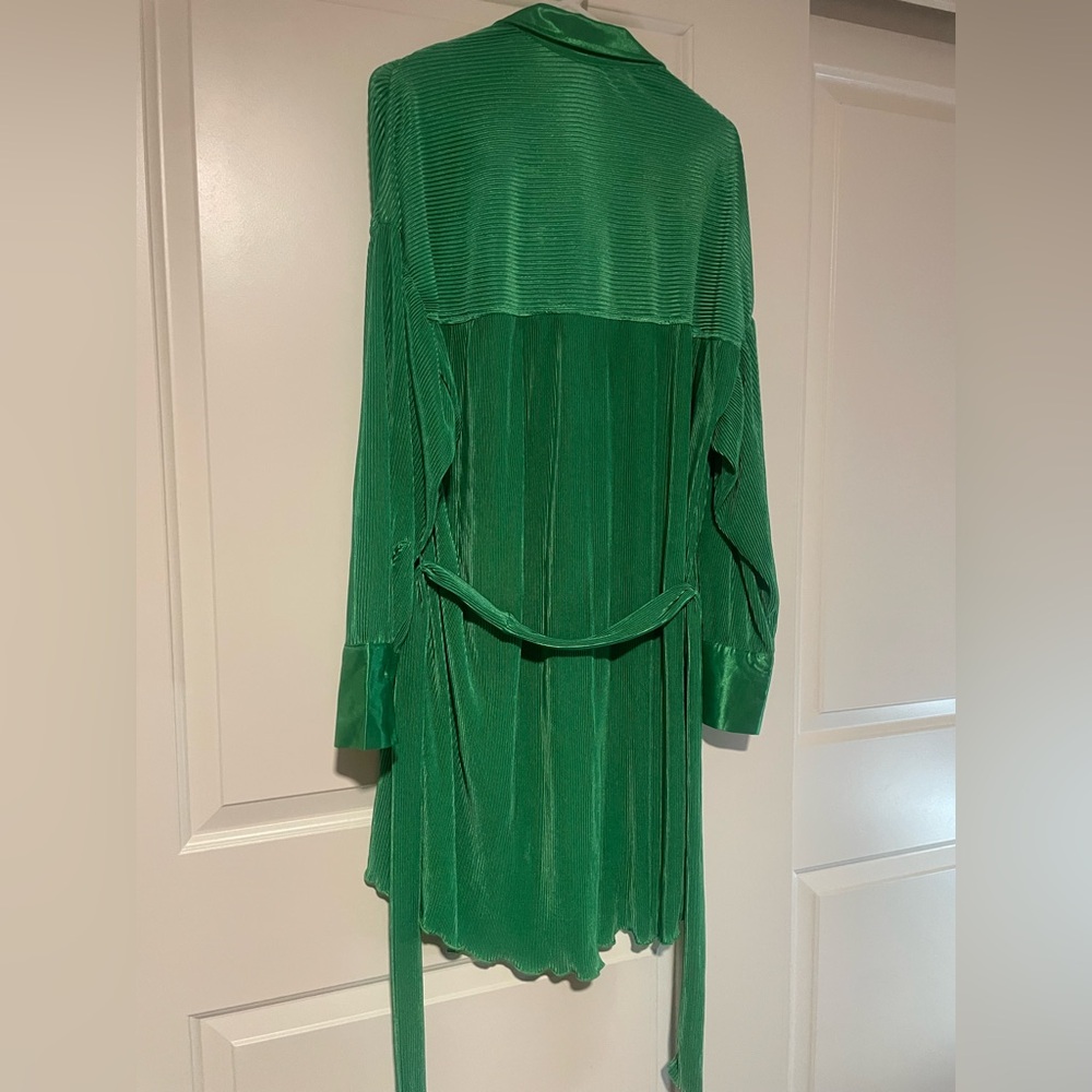 ON HOLD Till Wednesday 💚Green Pleated Button-Up Shirt Dress -12th Tribe - Picture 7 of 9